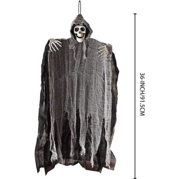 3 Pack Halloween Hanging Ghost Outdoor Decor, 36" Hanging Skeleton Grim Reaper - Picture 5 of 7